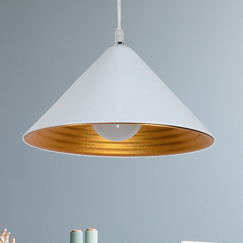 Modern Metal Ceiling Lamp With Gold Ripple Interior - Wide Cone Shade 12.5/16.5 Black Or White