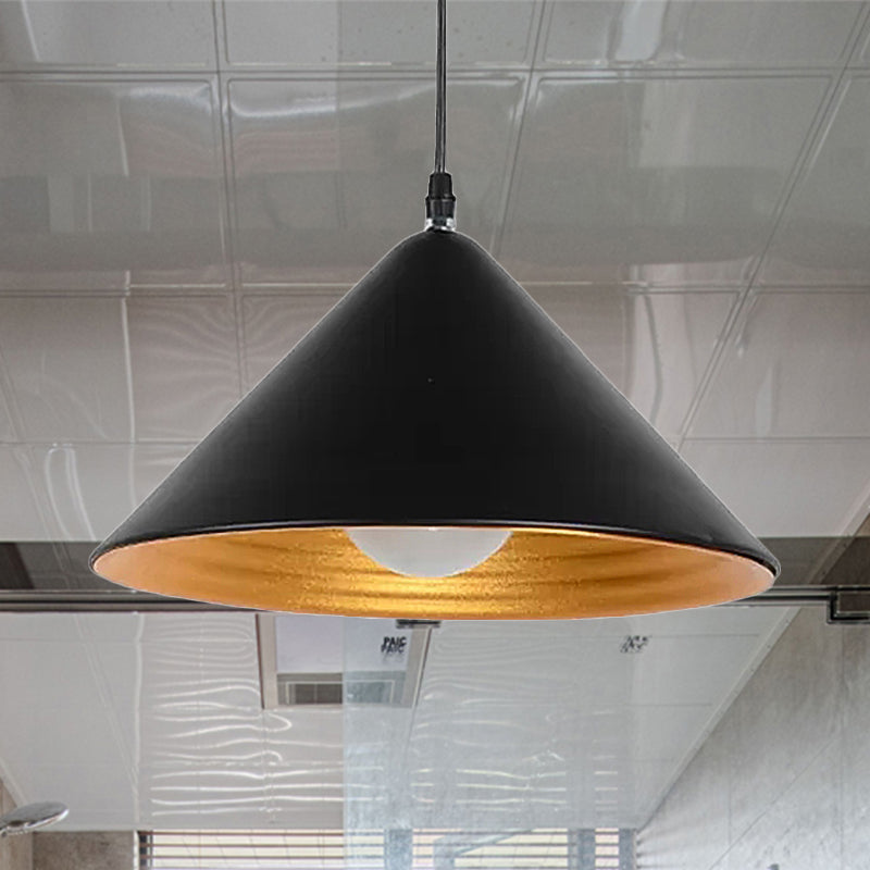 Modern Metal Ceiling Lamp With Gold Ripple Interior - Wide Cone Shade 12.5/16.5 Black Or White