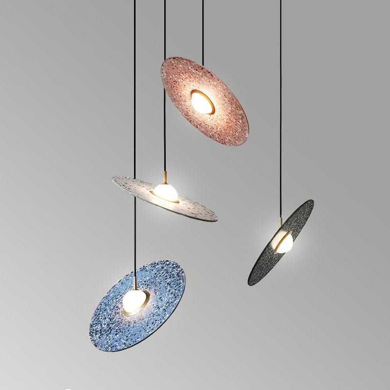 Terrazzo Disc Single-Bulb Pendant Light: Minimalistic Ceiling Suspension For Table