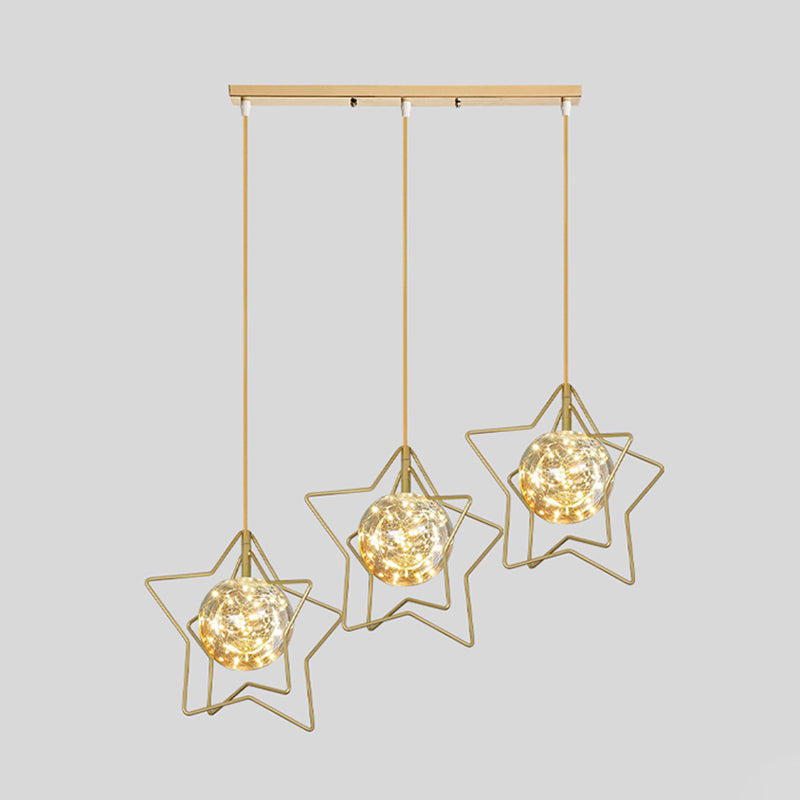 Modern Gold Star Cluster Pendant With Clear Glass Led Lights - Ideal For Restaurants / Natural