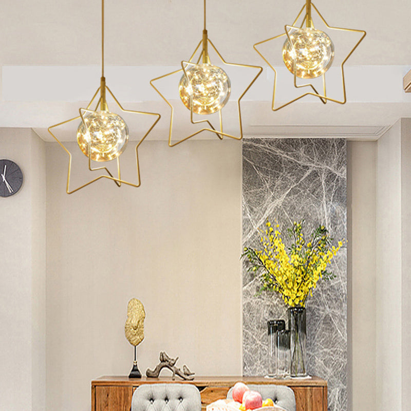 Modern Gold Star Cluster Pendant With Clear Glass Led Lights - Ideal For Restaurants