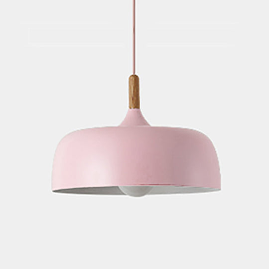 Minimalist Aluminum Round Hanging Pendant Light With Wooden Tip - Ideal For Restaurants Pink / 12.5