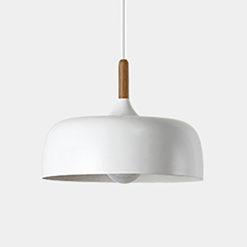 Minimalist Aluminum Round Hanging Pendant Light With Wooden Tip - Ideal For Restaurants White / 12.5