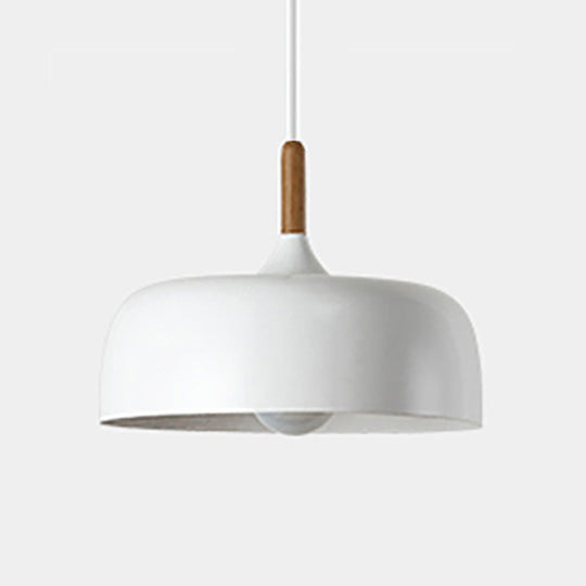 Minimalist Aluminum Round Hanging Pendant Light With Wooden Tip - Ideal For Restaurants White / 12.5