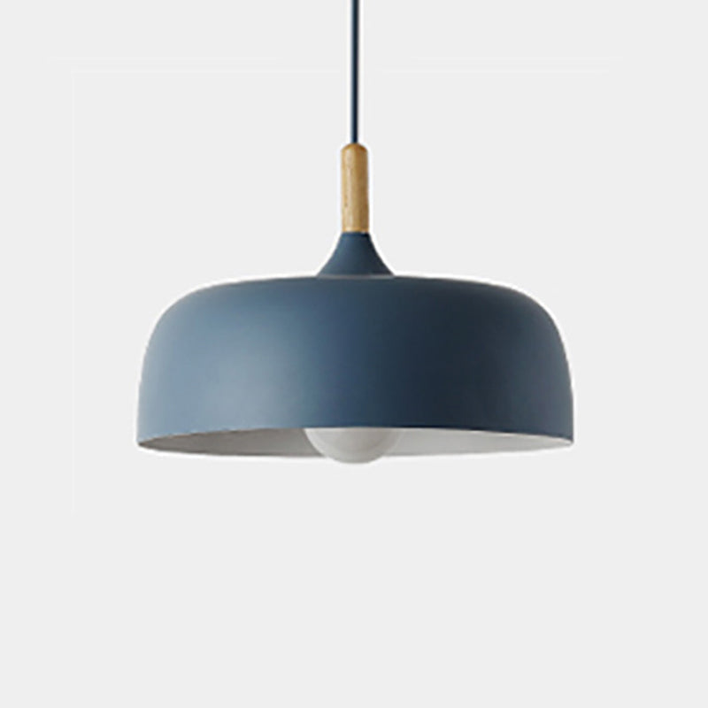 Minimalist Aluminum Round Hanging Pendant Light With Wooden Tip - Ideal For Restaurants Blue / 12.5