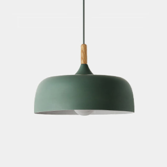 Minimalist Aluminum Round Hanging Pendant Light With Wooden Tip - Ideal For Restaurants Green / 12.5