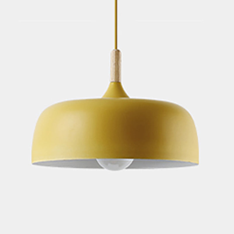 Minimalist Aluminum Round Hanging Pendant Light With Wooden Tip - Ideal For Restaurants Yellow /