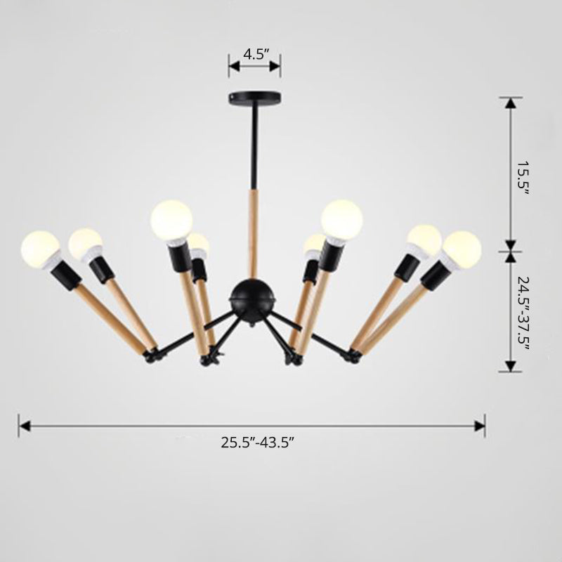 Modern Spider Chandelier With Black And Wood Accents For Loft Style Living Rooms