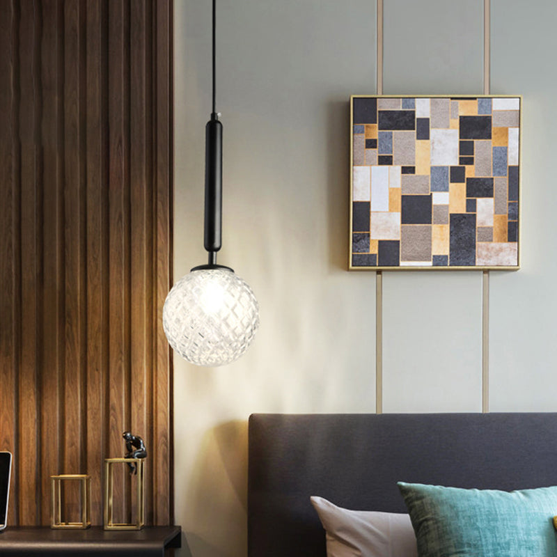Simple Style Glass Ball Pendant Lamp For Bedroom - 1-Light Suspension Lighting