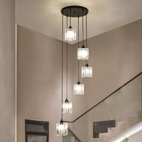 Contemporary Prismatic Crystal Cluster Pendant Light For Stairs