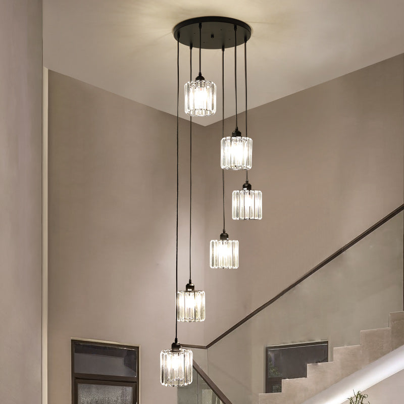 Contemporary Prismatic Crystal Pendant Cluster Light For Stairs