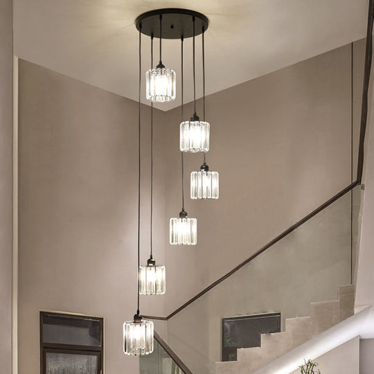Contemporary Prismatic Crystal Pendant Cluster Light For Stairs
