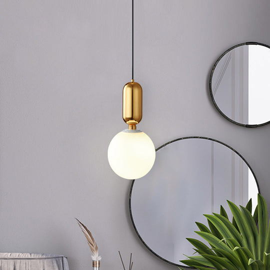 Milky Glass Ball Pendant Lamp - Simplicity 1-Bulb Lighting Fixture For Living Room