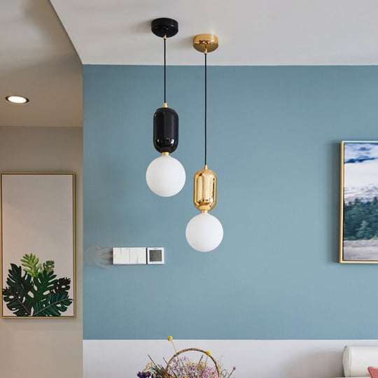 Milky Glass Ball Pendant Lamp - Simplicity 1-Bulb Lighting Fixture For Living Room