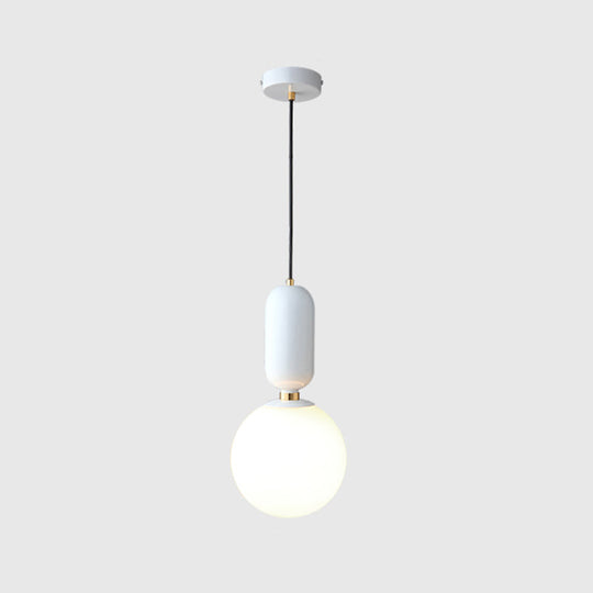 Milky Glass Ball Pendant Lamp - Simplicity 1-Bulb Lighting Fixture For Living Room White / 10