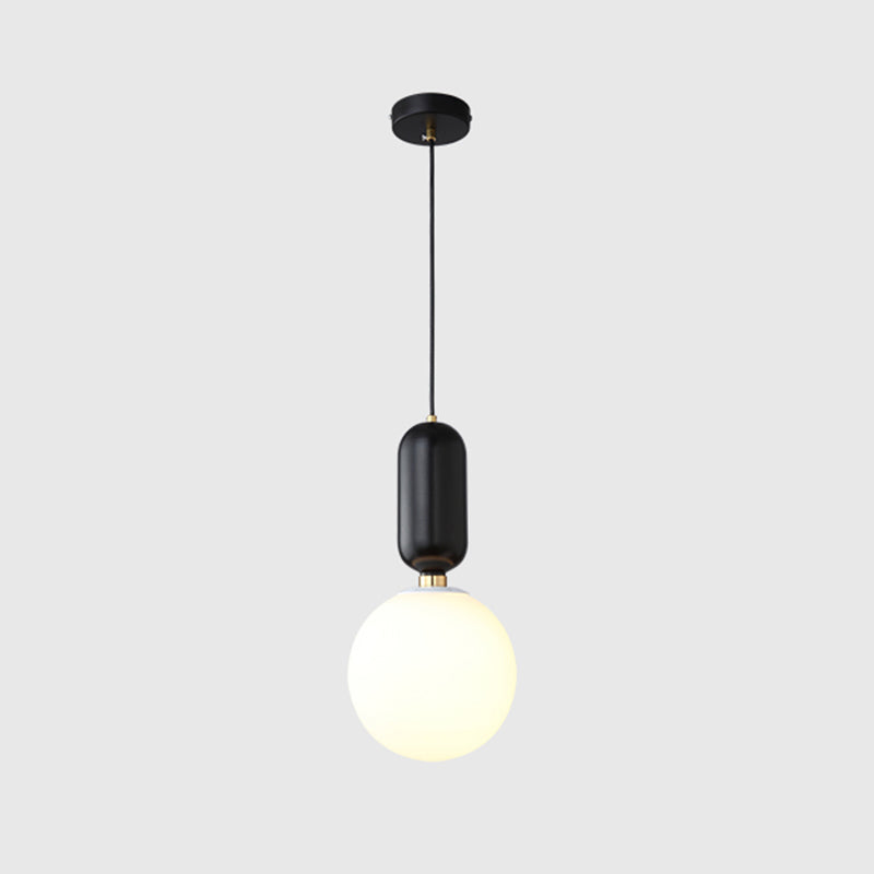 Milky Glass Ball Pendant Lamp - Simplicity 1-Bulb Lighting Fixture For Living Room Black / 10