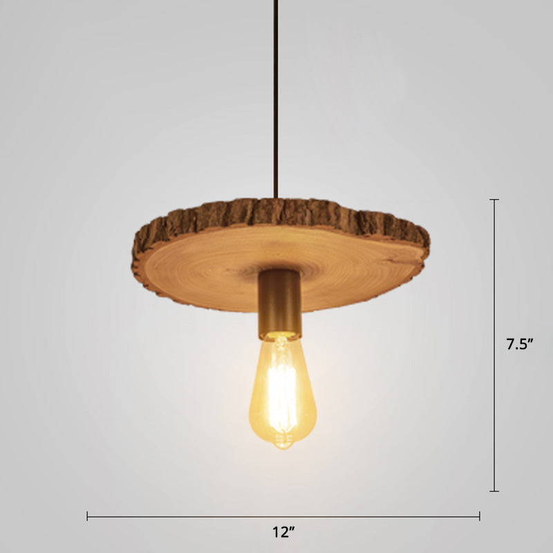 Nordic Wooden Ceiling Lamp - Rustic Tree Trunk Slice Design 1-Bulb Pendant Light For Dining Room
