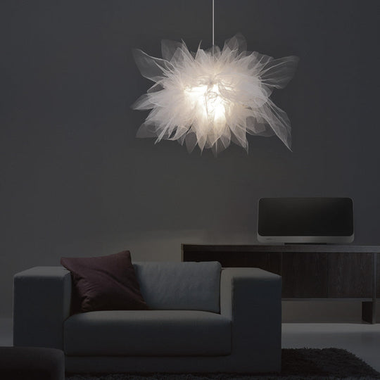 White Floral Tulle Pendant Light For Living Room - Nordic Style