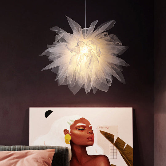 Nordic Floral Tulle Pendant Light Fixture - Stylish 1-Light Lamp For Living Room