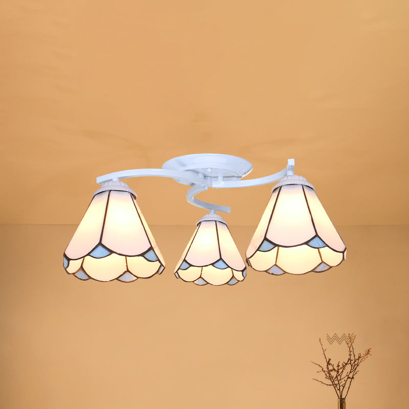 Mediterranean Glass Semi Flush Mount Light With Scalloped Edge Close To Ceiling Fixture 3 / White