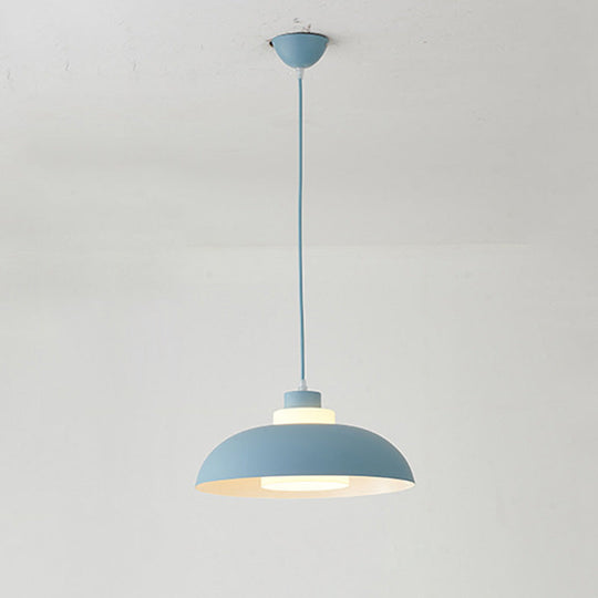 Macaron Aluminum Pendant Lamp: Stylish Single-Bulb Ceiling Hang Light With Acrylic Shade Blue / 17.5