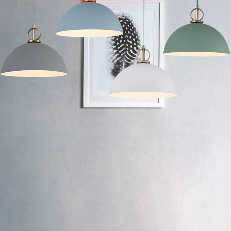 Metal Macaron Dome Pendant Light With Brass Ring Deco - Hanging Pendulum For Restaurants