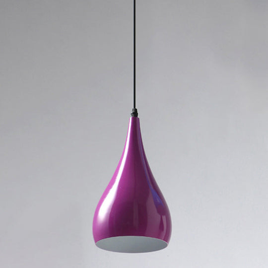 Teardrop Shaped Macaron Metal Pendant Light Fixture - 1 Ceiling Suspension For Dining Room Purple /