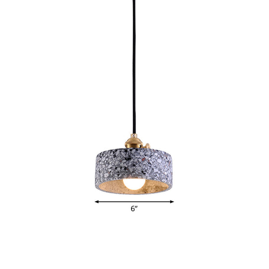 Sleek Terrazzo Single Pendant Lamp: Round Bedside Hanging Light Fixture With Rotary Switch