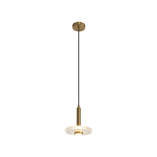 Sleek Gold Led Hanging Light Fixture For Bedroom - Simplicity Acrylic Shade Ceiling Lamp