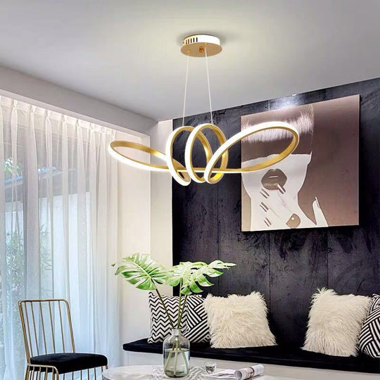 Gold Artistic Led Chandelier Pendant For Dining Room - Twisting Aluminum Design