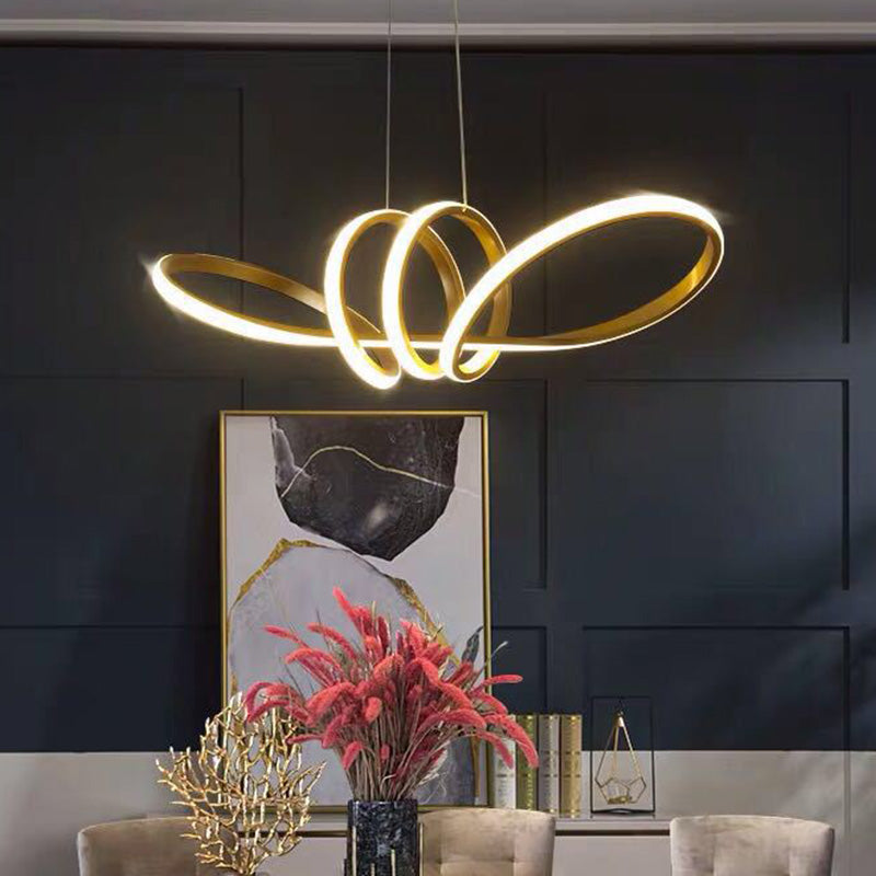 Gold Led Twist Chandelier Pendant For Artistic Dining Room Lighting