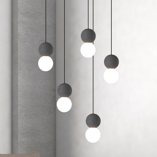 Gourd Shaped Terrazzo Hanging Lamp With Opal Glass Shade