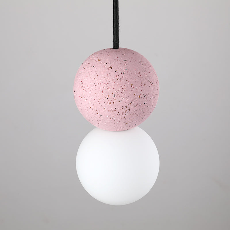 Gourd Shaped Terrazzo Hanging Lamp With Opal Glass Shade Pink