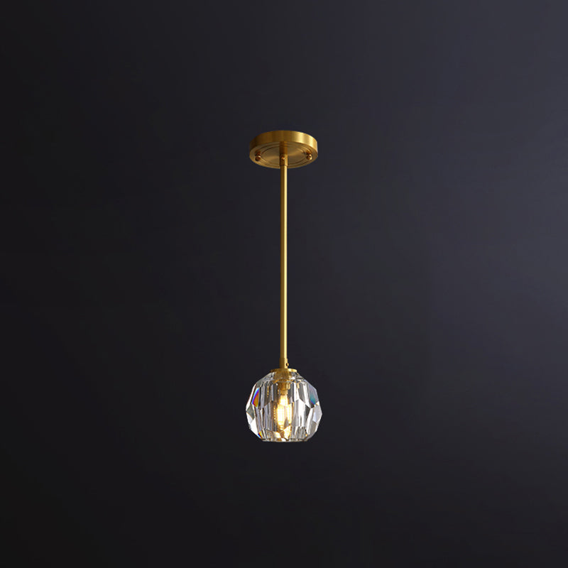 Clear Cut Crystal Gold Pendant Lamp With Simple Ball Design - 1 Bulb Bedside Light / 4.5’