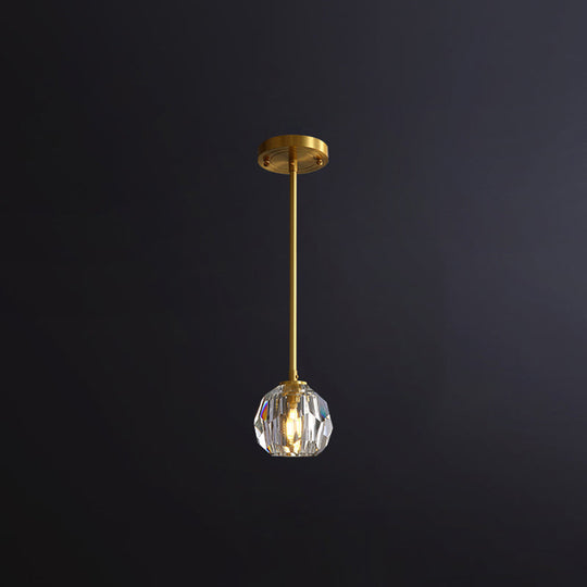 Clear Cut Crystal Gold Pendant Lamp With Simple Ball Design - 1 Bulb Bedside Light / 4.5’