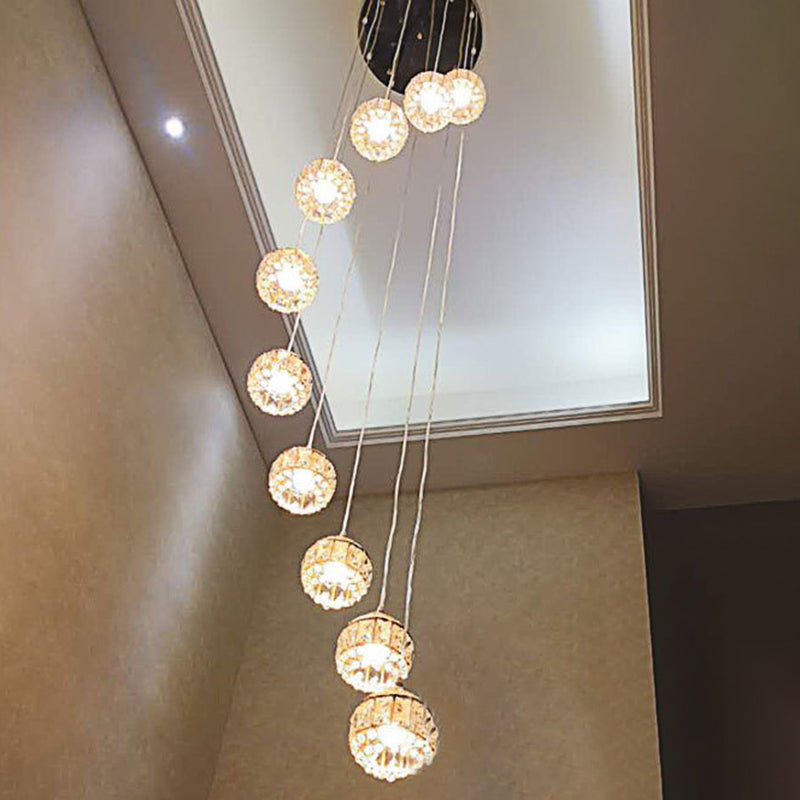 Gold Crystal Encrusted Sphere Pendant – Modern Style Ceiling Hanging Lantern For Staircase 10 /