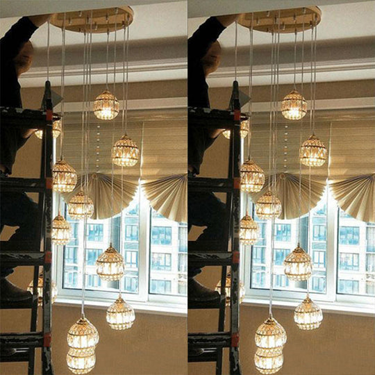 Modern Gold Crystal Pendant Light Fixture For Staircase 12 / Regular