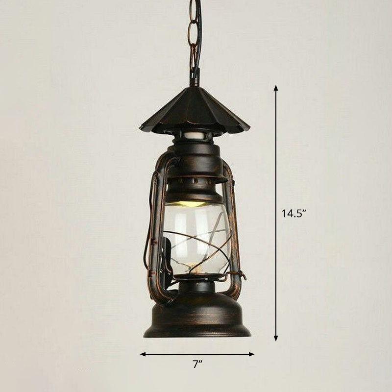 Nautical Kerosene Lantern Pendant Light - Clear Glass Hanging Lamp For Corridor