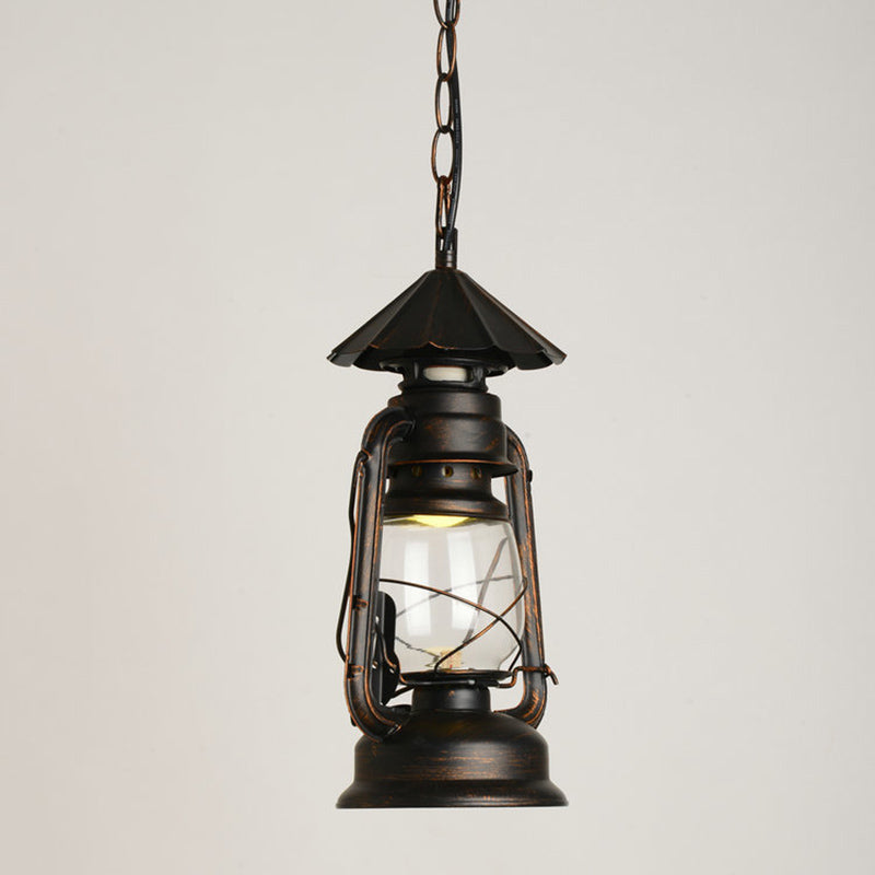 Nautical Kerosene Lantern Pendant Light - Clear Glass Hanging Lamp For Corridor