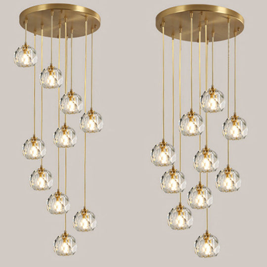 Simplicity Brass Finish Multi Pendant Ceiling Light With Beveled K9 Crystal Suspension