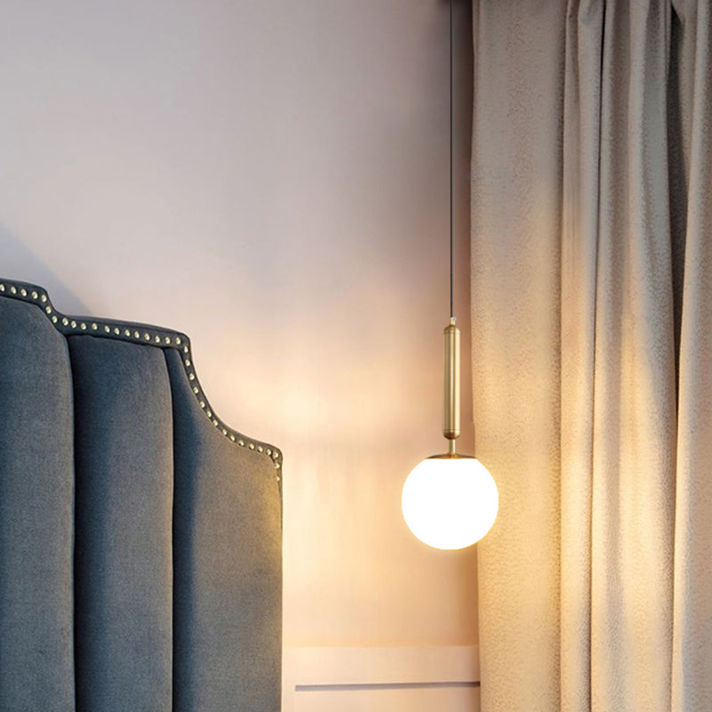 Gold Glass Ball Pendant Light - Minimalist Bedside Ceiling Lamp With Opal Blown And 1 Bulb
