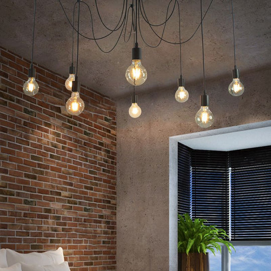 Industrial Black Metal Spider Ceiling Lamp With 8 Bulbs - Swag Pendant Lighting For Restaurants