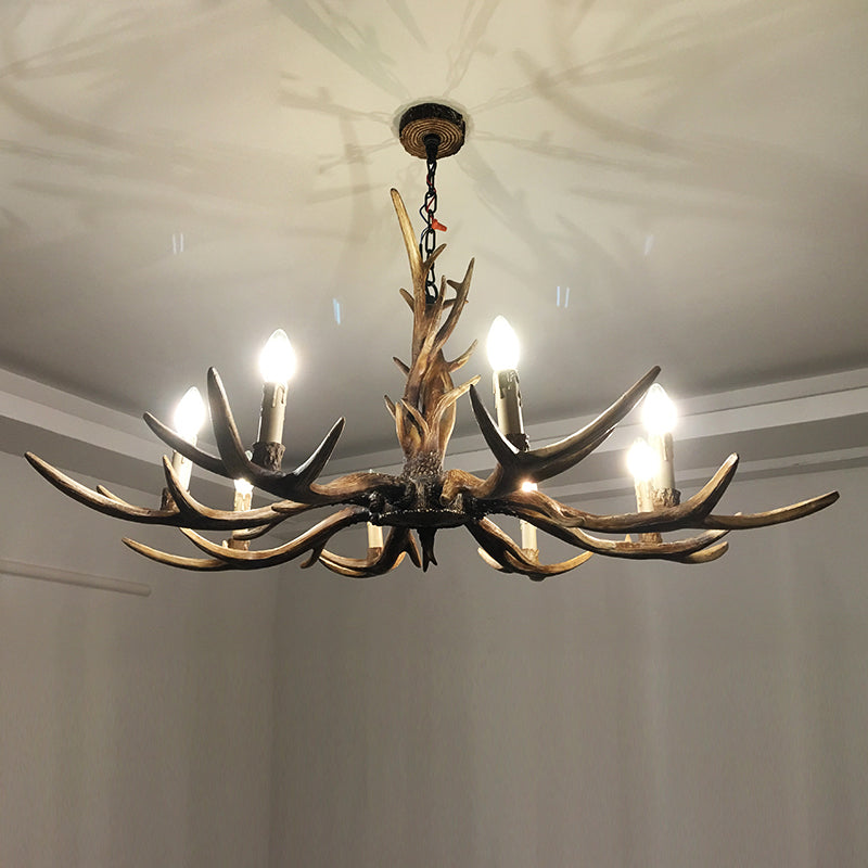 Antler Chandelier: Resin Countryside Living Room Lighting 8 / Wood