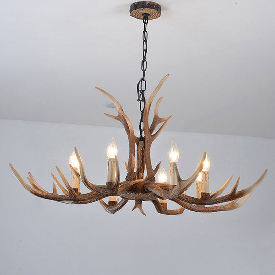 Antler Chandelier: Resin Countryside Living Room Lighting 8 / Light Brown