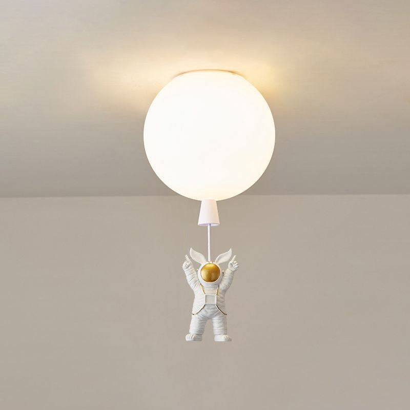 Kids Astronaut And Balloon Ceiling Light White 1-Bulb Flush Mount With Acrylic Shade / 8 Flying