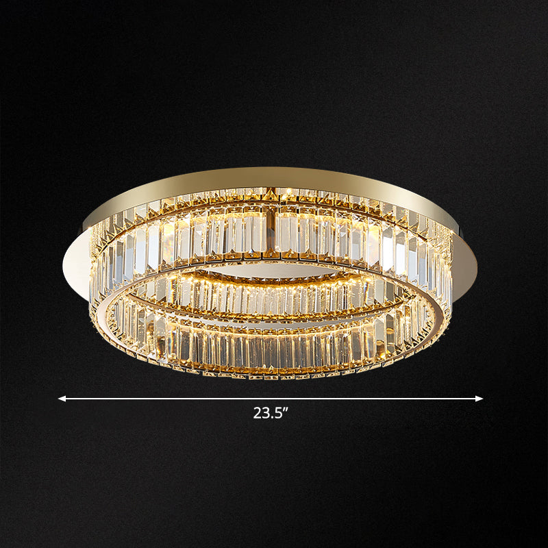 Modern Gold Flushmount Ceiling Light For Bedroom With Prismatic K9 Crystal And Circle Design