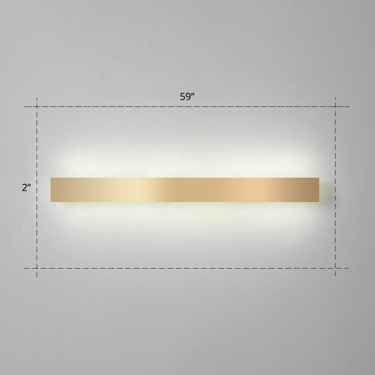 Minimalist Gold Plated Led Wall Sconce For Living Room - Aluminum Bar Shaped Flush Light