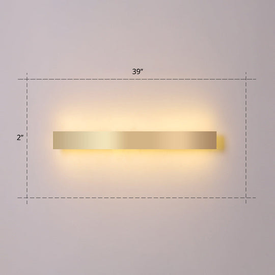 Minimalist Gold Plated Led Wall Sconce For Living Room - Aluminum Bar Shaped Flush Light