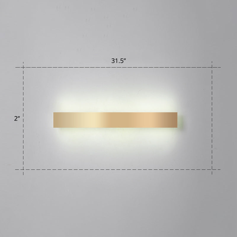 Minimalist Gold Plated Led Wall Sconce For Living Room - Aluminum Bar Shaped Flush Light