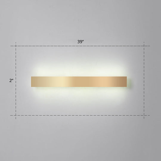 Minimalist Gold Plated Led Wall Sconce For Living Room - Aluminum Bar Shaped Flush Light